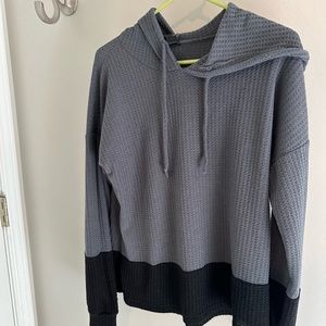 Grey and black waffle knit hoodie, long sleeve, women’s size medium